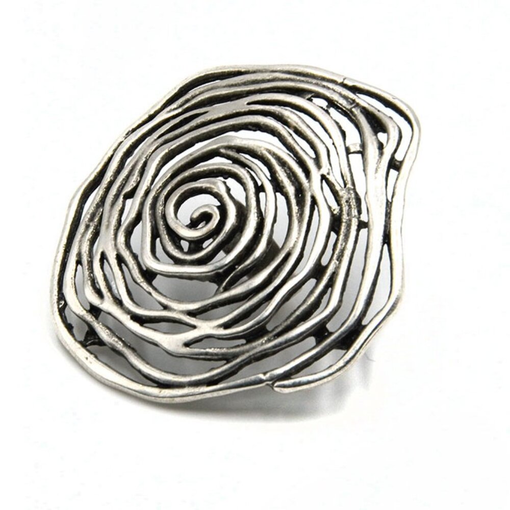 Oversized Brutalist Statement Ring – Adjustable Ring Size, Stylized Floral Rose - Picture 3 of 11